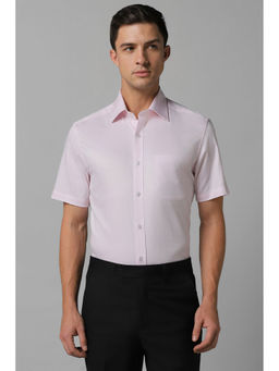 Louis Philippe - Mens Pink Classic Fit Textured Half Sleeves Formal Shirt