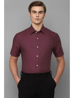 Louis Philippe - Mens Maroon Classic Fit Textured Half Sleeves Formal Shirt