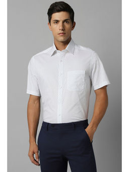 Louis Philippe - Mens White Classic Fit Print Half Sleeves Formal Shirt