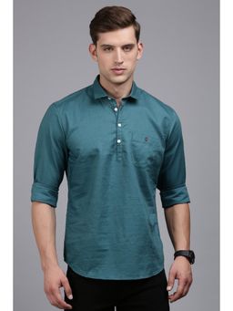 Louis Philippe - Mens Blue Slim Fit Solid Full Sleeves Casual Shirt