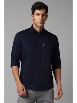 Louis Philippe - Mens Navy Slim Fit Solid Full Sleeves Casual Shirt