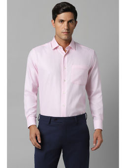 Louis Philippe - Mens Pink Classic Fit Textured Full Sleeves Formal Shirt