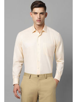 Louis Philippe - Mens Cream Classic Fit Solid Full Sleeves Formal Shirt