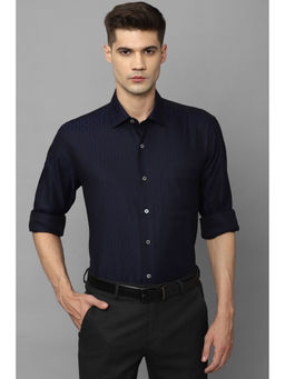 Louis Philippe - Mens Navy Classic Fit Stripe Full Sleeves Formal Shirt