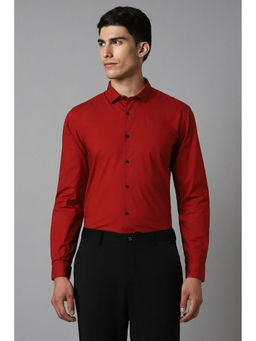 Louis Philippe - Mens Red Super Slim Fit Solid Full Sleeves Casual Shirt