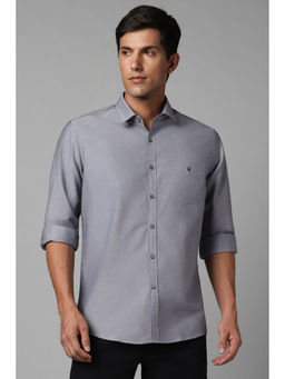 Louis Philippe - Mens Grey Slim Fit Solid Full Sleeves Casual Shirt