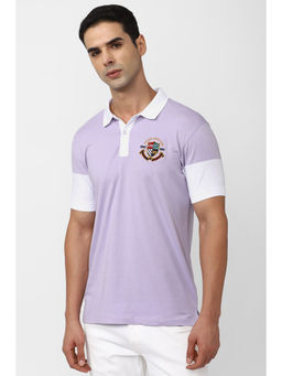 Peter England - Mens Purple Solid Collar Neck Polo T-Shirt