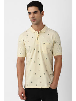 Peter England - Mens Cream Print Collar Neck Polo T-Shirt