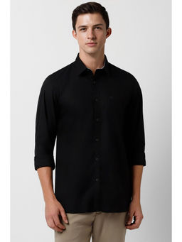 Peter England - Mens Black Slim Fit Solid Full Sleeves Casual Shirt