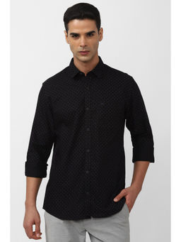 Peter England - Mens Black Slim Fit Print Full Sleeves Casual Shirt