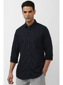 Peter England - Mens Black Slim Fit Print Full Sleeves Casual Shirt