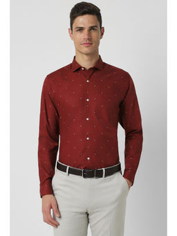 Peter England - Mens Maroon Slim Fit Full Sleeves Formal Shirt