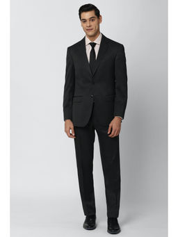 Peter England - Mens Black Solid Regular Fit Formal Two Piece Suit (Set of 2)