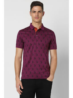 Peter England - Mens Purple Print Collar Neck Polo T-Shirt