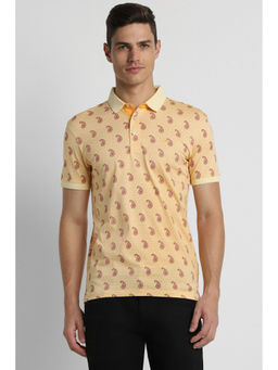 Peter England - Mens Yellow Print Collar Neck Polo T-Shirt