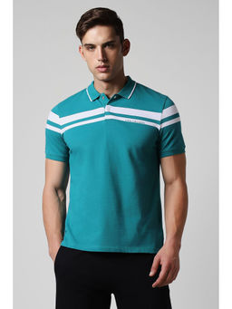 Van Heusen - Mens Blue Stripe Collar Neck Polo T-Shirt