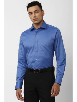 Van Heusen - Mens Blue Regular Fit Solid Full Sleeves Formal Shirt