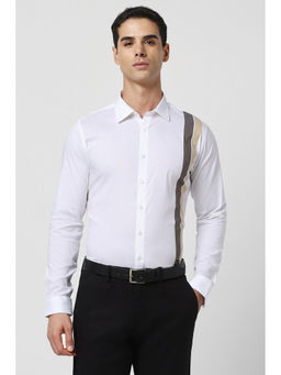 Van Heusen - Mens White Slim Fit Stripe Full Sleeves Formal Shirt