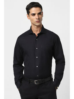 Van Heusen - Mens Black Regular Fit Print Full Sleeves Formal Shirt