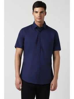 Van Heusen - Mens Blue Slim Fit Solid Half Sleeves Casual Shirt