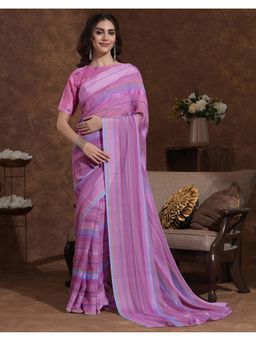 SATRANI - Women Pink Woven Printed Georgette Saree With Unstitched Blouse
