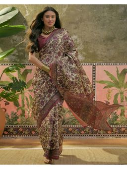 SATRANI - Women Beige Khadi Saree With Unstitched Blouse
