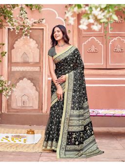 SATRANI - Women Black Khadi Saree With Unstitched Blouse