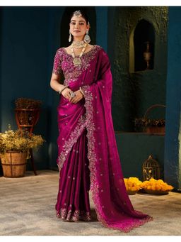 SATRANI - Women Pink Sequins Embroidery Tissue Satin Saree With Unstitched Blouse