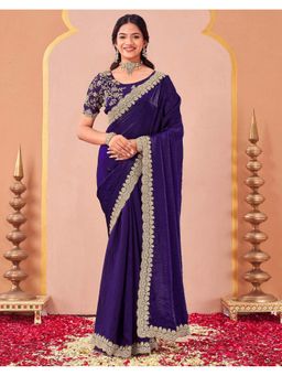 SATRANI - Women Purple Sequins Embroidery Tissue Silk Saree With Unstitched Blouse
