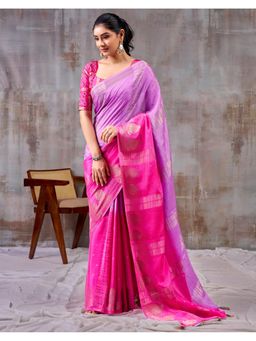 SATRANI - Women Light Purple Woven and Tassels Chinon Chiffon Saree With Unstitched Blouse