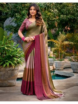 SATRANI - Women Multi Ombre Chiffon Saree With Unstitched Blouse