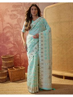 SATRANI - Women Green Sequins Embroidery Silk Saree With Unstitched Blouse