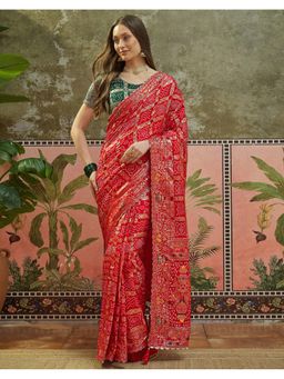 SATRANI - Women Red Zari Woven Chanderi Silk Saree With Unstitched Blouse