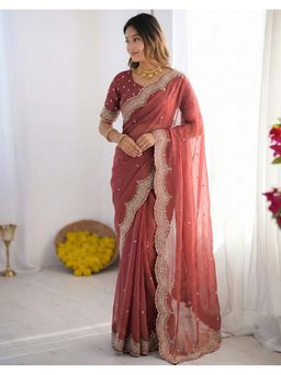 SATRANI - Women Pink Sequins Embroidery Georgette Saree With Unstitched Blouse