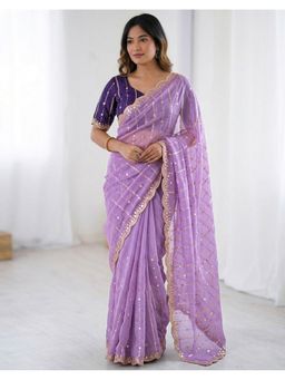 SATRANI - Women Purple Sequins Embroidery Georgette Saree With Unstitched Blouse