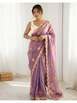SATRANI - Women Lavender Sequins Embroidery Silk Saree With Unstitched Blouse