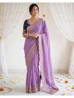 SATRANI - Women Lavender Sequins Embroidery Georgette Saree With Unstitched Blouse