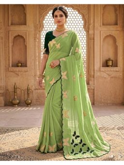 SATRANI - Women Green Sequins Embroidery Georgette Saree With Unstitched Blouse