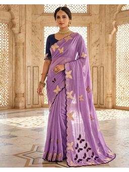 SATRANI - Women Lavender Sequins Embroidery Georgette Saree With Unstitched Blouse