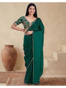 SATRANI - Women Green Silk Saree With Unstitched Blouse