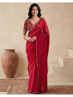 SATRANI - Women Red Silk Saree With Unstitched Blouse