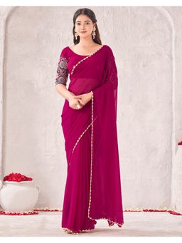 SATRANI - Women Dark Rani Pink Georgette Saree With Unstitched Blouse