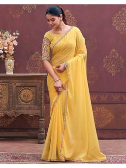 SATRANI - Women Yellow Georgette Saree With Unstitched Blouse