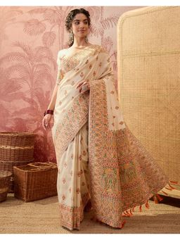 SATRANI - Women Off White Silk Saree With Unstitched Blouse