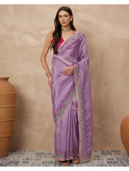 SATRANI - Women Lavender Sequins Embroidery Silk Saree With Unstitched Blouse