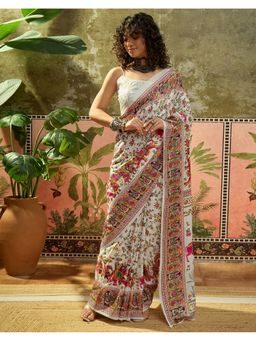SATRANI - Women White Silk Saree With Unstitched Blouse