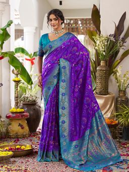 Anaita - Wine Women Silk Woven Saree with Unstitched Blouse