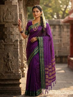 Anaita - Women Wine Silk Woven Saree with Unstitched Blouse