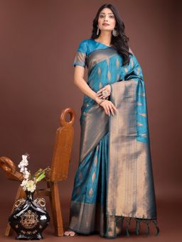 Anaita - Blue Banarasi Woven Saree with Unstitched Blouse
