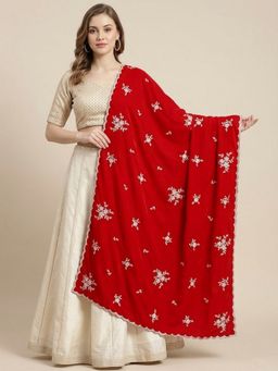 MUFFLY - Chinon Red Floral Embellished Dupatta
